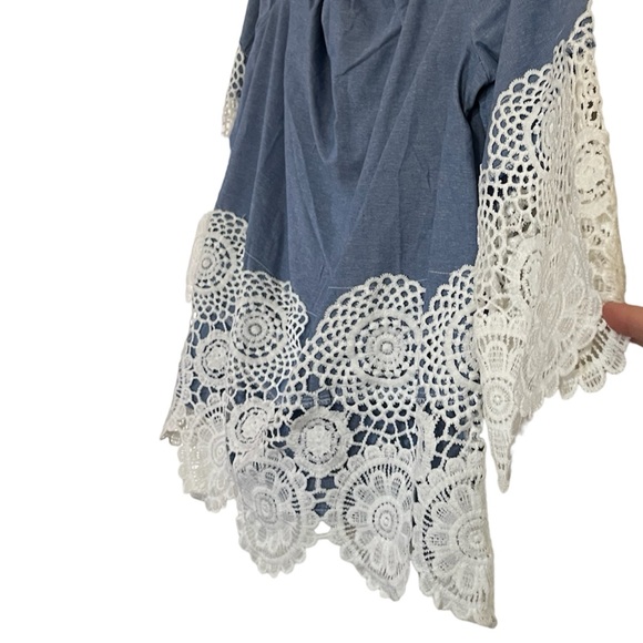Unique Spectrum•Denim White Crochet Floral Top - Picture 10 of 15
